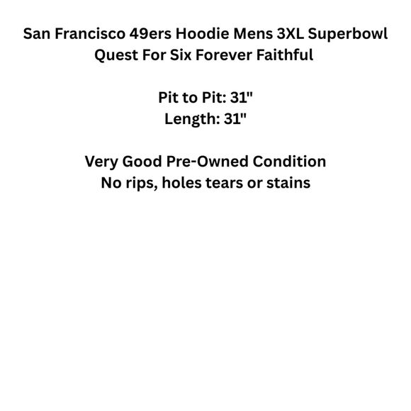 San Francisco 49ers Hoodie Mens 3XL Superbowl Quest For Six Forever Faithful - Picture 2 of 11